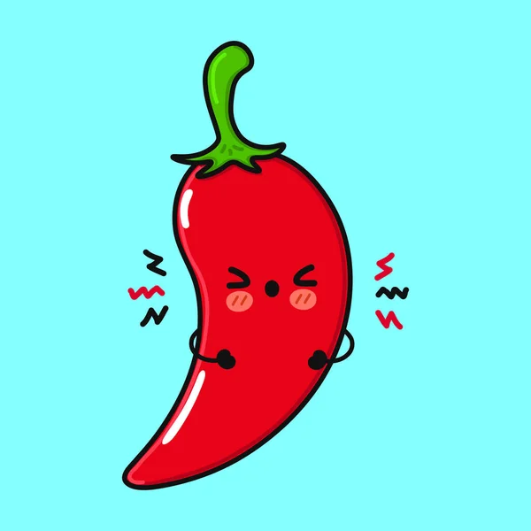 Niedlich Traurig Chili Pepper Charakter Vector Handgezeichnete Karikatur Kawaii Charakter — Stockvektor