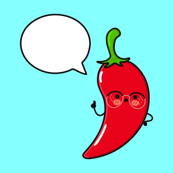 Niedlich Lustige Chili Pepper Beim Yoga Mit Sprechblase Vector Handgezeichnete — Stockvektor