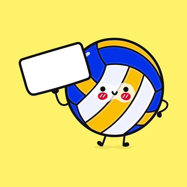 Lindo Voleibol Divertido Con Cartel Vector Dibujado Mano Caricatura Kawaii — Vector de stock