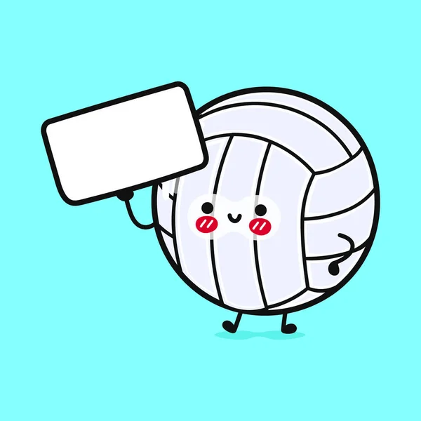 Lindo Voleibol Divertido Con Cartel Vector Dibujado Mano Caricatura Kawaii — Vector de stock