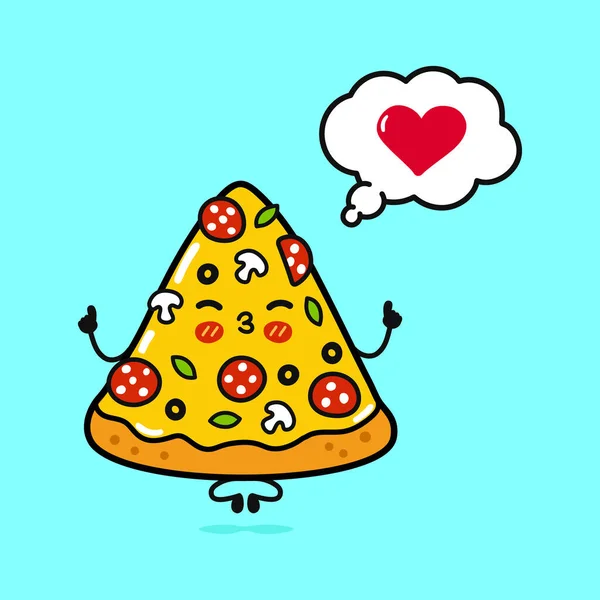 Carino Pezzo Divertente Pizza Facendo Yoga Con Bolla Discorso Vettore — Vettoriale Stock