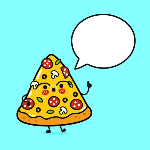Милый Кусочек Пиццы Занимающийся Йогой Речевым Пузырём Концепция Персонажа Векторной — стоковый вектор