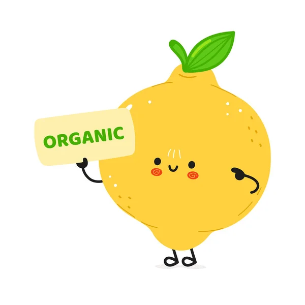 Lemon Poster Organic Character Vector Hand Drawn Cartoon Kawaii Character — Stock Vector