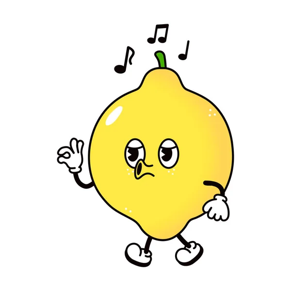Bonito Lemon Personagem Cantor Ambulante Vector Mão Desenhado Desenho Animado — Vetor de Stock