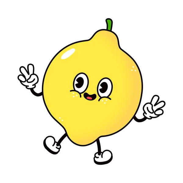 Słodka Postać Skaczącej Lemon Wektor Ręcznie Rysowane Tradycyjne Kreskówki Vintage — Wektor stockowy