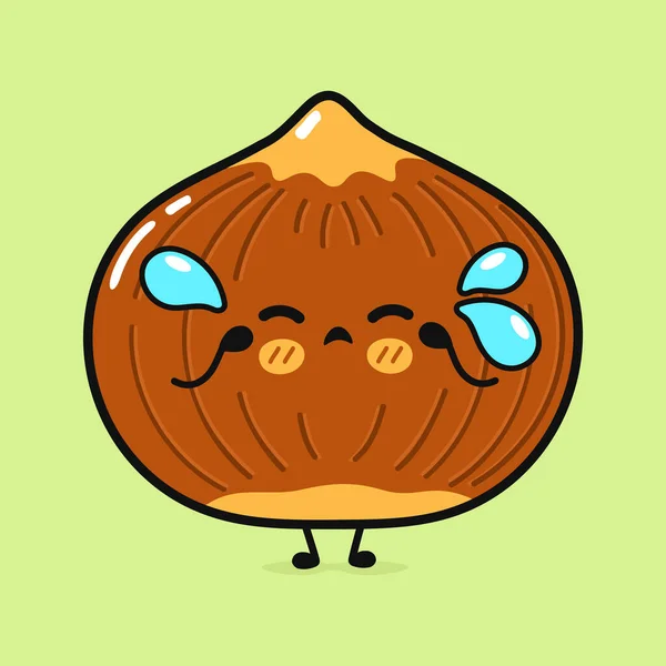 Cute Cry Hazelnut Character Vector Hand Drawn Cartoon Kawaii Character — Stock Vector