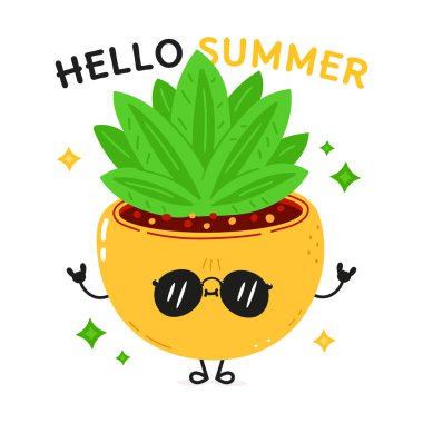 Kapalı alan bitkisi karakteri. Vektör el çizimi çizgi film kawaii karakter çizimi simgesi. Beyaz arka planda izole edilmiş. İçerideki bitki n meyve karakteri konsepti