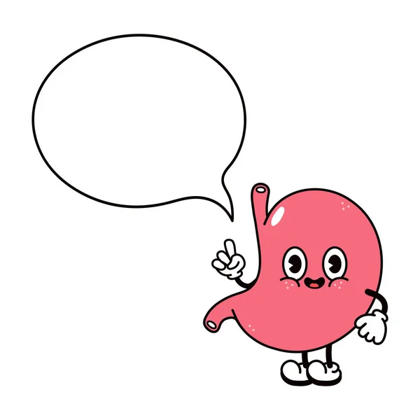 スピーチバブルキャラクターとかわいい面白い胃 ベクターハンドは 伝統的な漫画のヴィンテージ レトロ カワイイキャラクターイラストのアイコンを描いた 孤立した背景 ハッピー胃のキャラクター — ストックベクタ