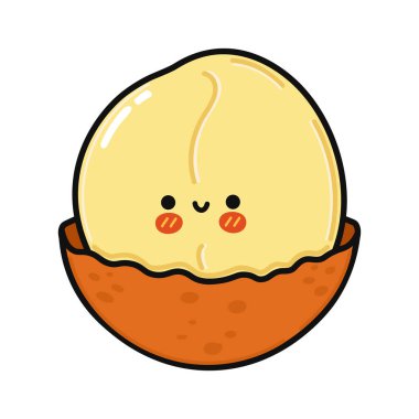 Tatlı komik Macadamia. Vektör el çizimi çizgi film kawaii karakter çizimi simgesi. Beyaz arka planda izole edilmiş. Mutlu Macadamia karakter kavramı