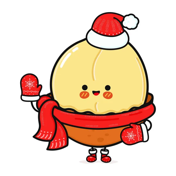 Engraçado Sorrir Feliz Chapéu Natal Macadâmia Desenho Ícone Ilustração Personagem — Vetor de Stock