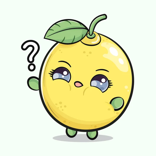 Söt Rolig Citron Frukt Frågetecken Vektor Handritad Tecknad Kawaii Tecken — Stock vektor