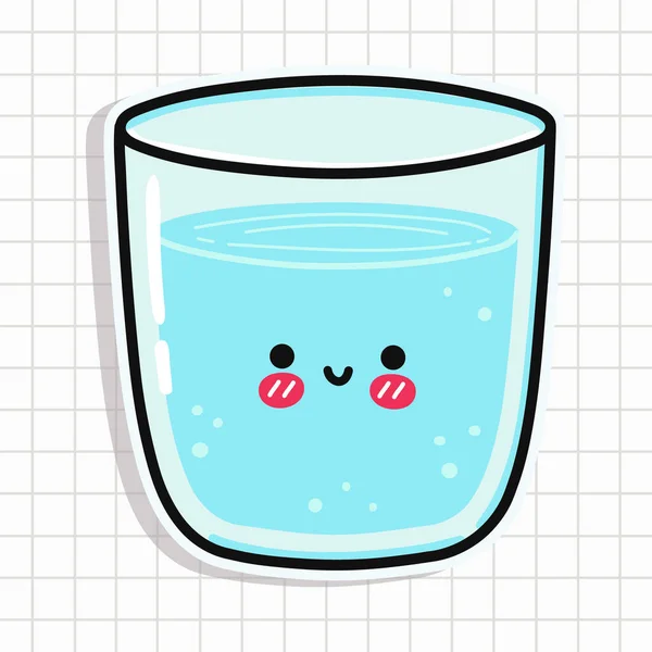 Cute Glass Water Sticker Character Vector Hand Drawn Cartoon Kawaii — Stock Vector
