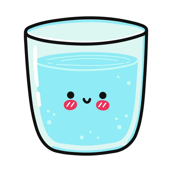 Nettes Lustiges Glas Wasser Vector Handgezeichnete Karikatur Kawaii Charakter Illustration — Stockvektor