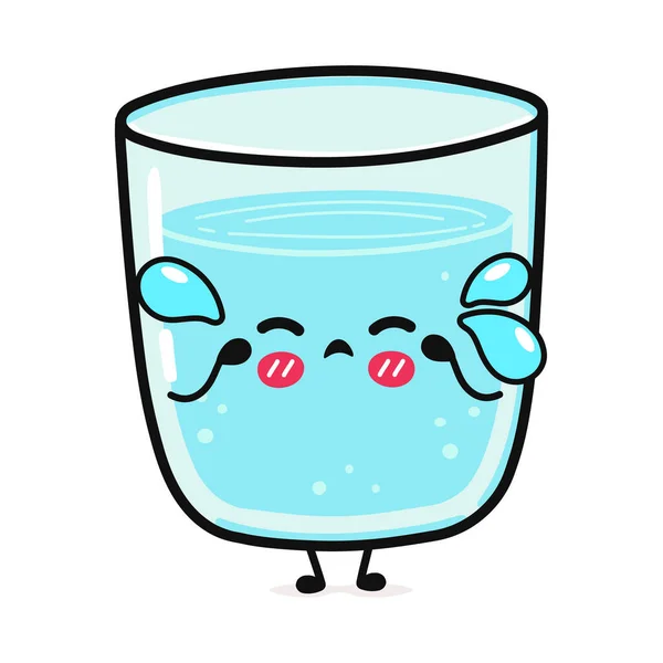 Schattig Huilend Glas Water Karakter Vector Hand Getekend Cartoon Kawaii — Stockvector