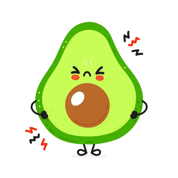 Stock vector Angry Avocado character. Vector hand drawn cartoon kawaii character illustration icon. Isolated on white background. Sad Avocado character concept