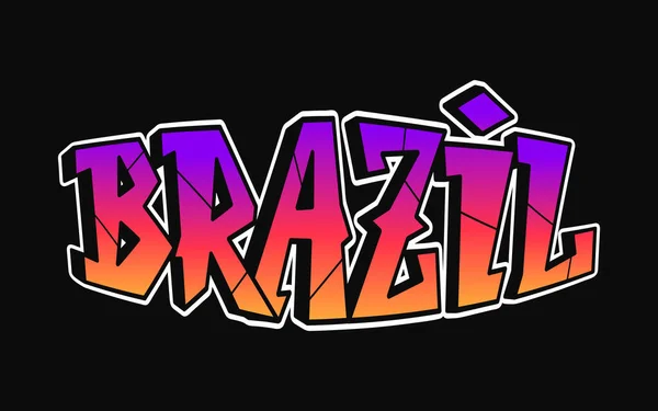 Brazil Word Trippy Psychedelic Graffiti Style Letters Vector Hand Drawn — Stock Vector