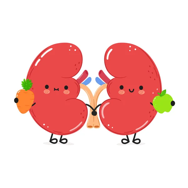Organe Reins Mignon Avec Carotte Pomme Vecteur Dessin Main Doodle — Image vectorielle