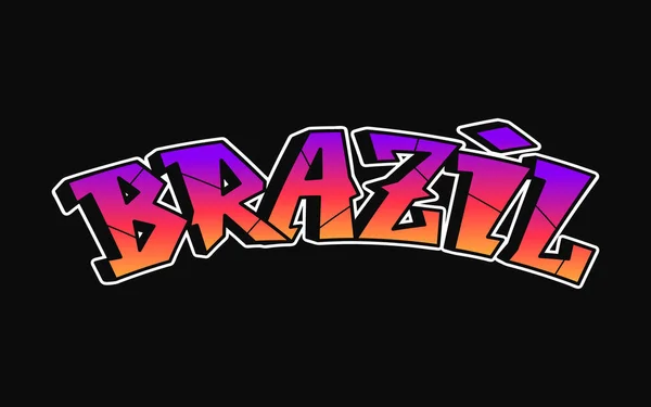 Brésil Mot Unique Lettres Style Graffiti Logo Vectoriel Dessiné Main — Image vectorielle