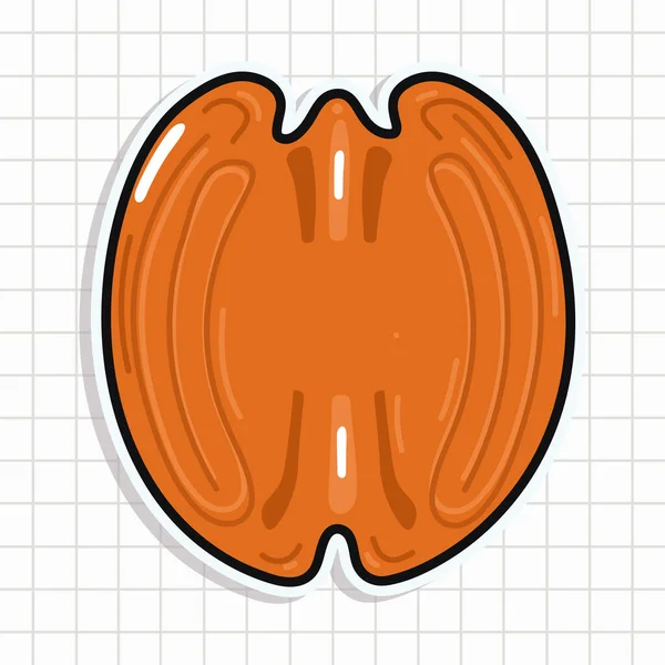 Cute Pecan Sticker Character Vector Hand Drawn Cartoon Kawaii Character — Stock Vector