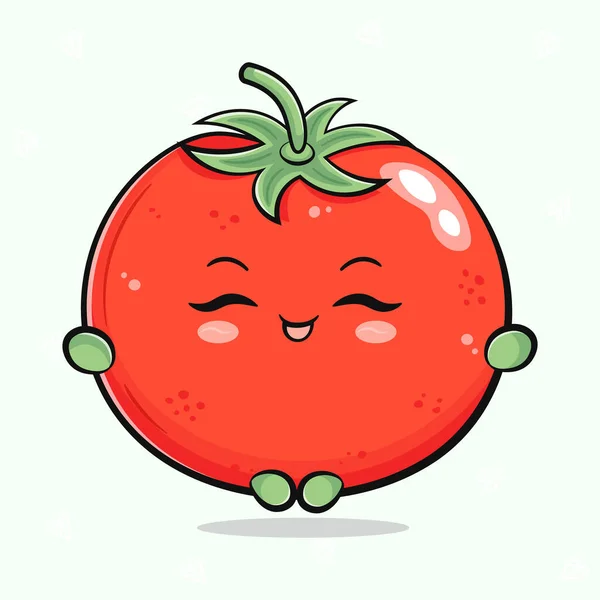 Söt Rolig Tomat Som Gör Yoga Karaktär Vektor Hand Dras — Stock vektor
