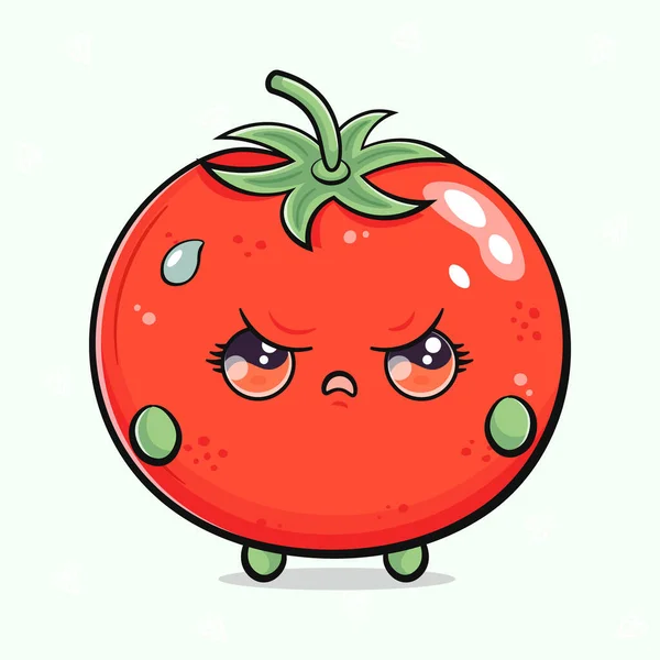 Söt Sorgsen Tomat Karaktär Vektor Handritad Tecknad Kawaii Tecken Illustration — Stock vektor