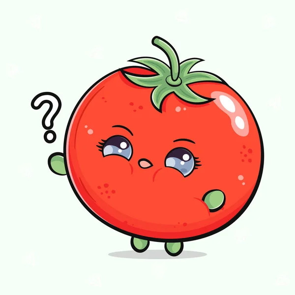 Niedlich Lustige Tomaten Fragezeichen Vector Handgezeichnete Karikatur Kawaii Charakter Illustration — Stockvektor