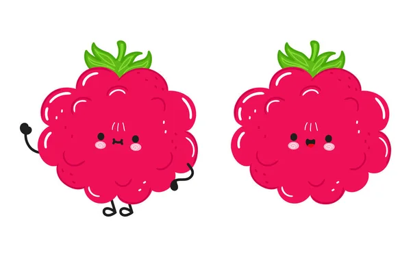 Χαριτωμένος Αστείος Χαρακτήρας Raspberries Εικονίδιο Εικονογράφησης Χαρακτήρα Vector Hand Drawed — Διανυσματικό Αρχείο