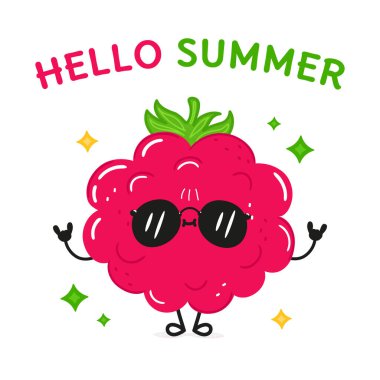 Ahududu karakteri. Vektör el çizimi çizgi film kawaii karakter çizimi simgesi. Beyaz arka planda izole edilmiş. Ahududu meyve karakteri kavramı