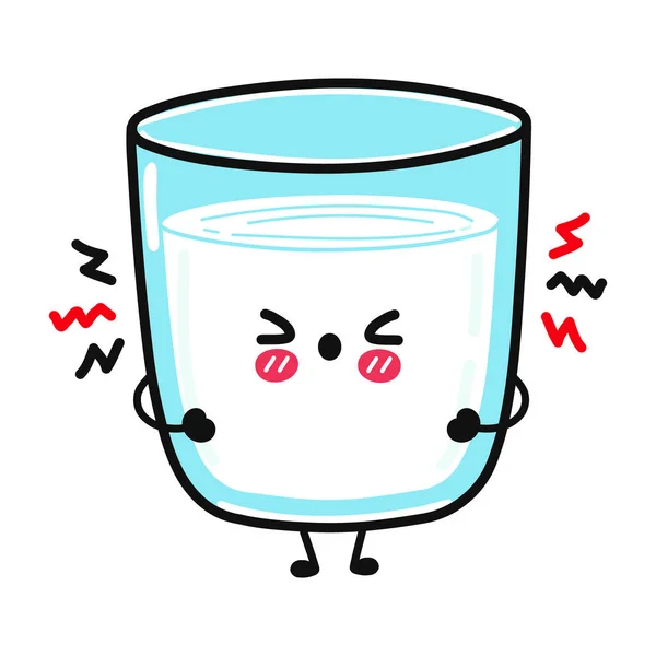 Niedlich Traurig Glas Milch Charakter Vector Handgezeichnete Karikatur Kawaii Charakter — Stockvektor