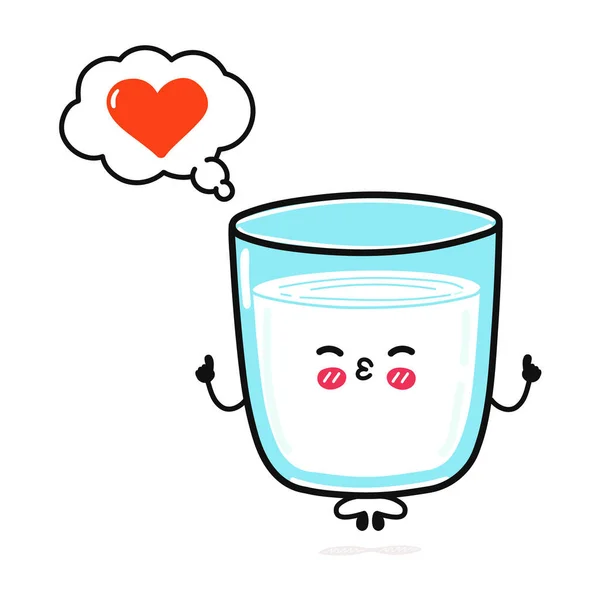 スピーチバブルとヨガをやってミルクのかわいい面白いガラス ベクトル手描き漫画カワイイキャラクターイラストアイコン 白い背景に隔離されている 愛のキャラクターコンセプトでミルクの幸せなガラス — ストックベクタ