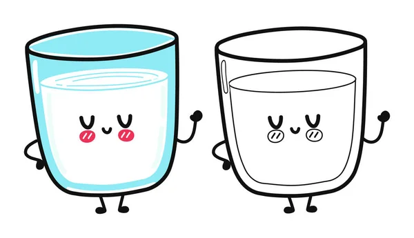 Χαριτωμένο Αστείο Ποτήρι Του Χαρακτήρα Γάλα Περίγραμμα Εικονογράφηση Κινουμένων Σχεδίων — Διανυσματικό Αρχείο