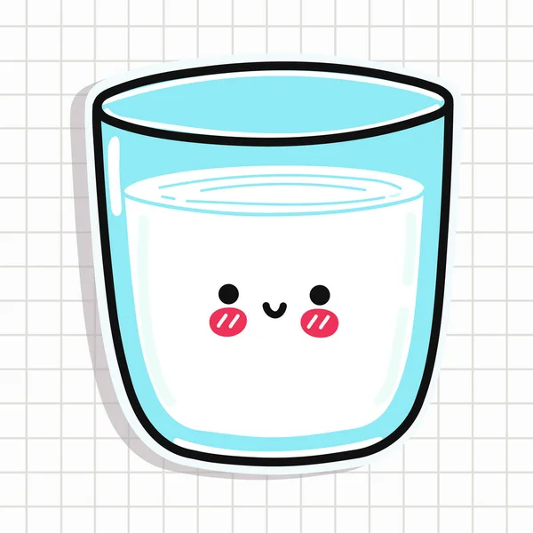 Cute Glass Milk Sticker Character Vector Hand Drawn Cartoon Kawaii — Stock Vector