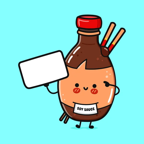 Botella Salsa Soja Con Póster Vector Dibujado Mano Caricatura Kawaii — Vector de stock