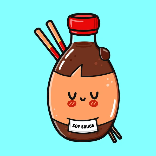 Bottle Soy Sauce Vector Hand Drawn Cartoon Kawaii Character Illustration — Stock Vector