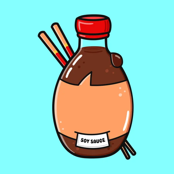 Bottle Soy Sauce Vector Hand Drawn Cartoon Kawaii Character Illustration — Stock Vector