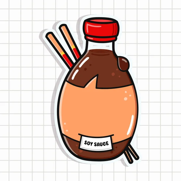 Cute Funny Bottle Soy Sauce Vector Hand Drawn Cartoon Kawaii — Stock Vector