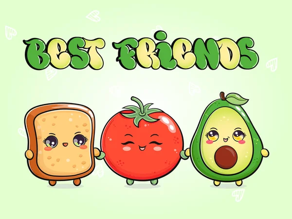 Avo Toast Tomat Skryta Kort Avokadobröd Tomat Vector Handritade Doodle — Stock vektor