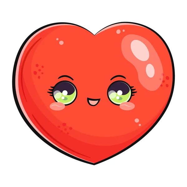 Cute Funny Heart Shape Vector Hand Drawn Cartoon Kawaii Character — Stock Vector