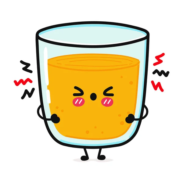 ジュースの文字のかわいい悲しいガラス ベクトル手描き漫画カワイイキャラクターイラストアイコン 白い背景に隔離されている 怒ってかわいいジュースの文字のコンセプト — ストックベクタ
