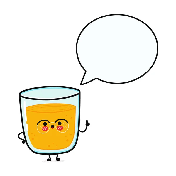 スピーチバブルとジュースのかわいい面白いガラス ベクトル手描き漫画カワイイキャラクターイラストアイコン 白い背景に隔離されている ハッピー グラス ジュースのキャラクターコンセプト — ストックベクタ