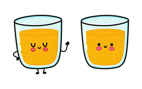 かわいい面白いジュースの文字のガラス ベクトル手描き漫画カワイイキャラクターイラストアイコン 白い背景に隔離されている ハッピー グラス ジュースのキャラクターコンセプト — ストックベクタ