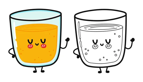 Schattig Grappig Glas Sap Karakter Schets Cartoon Illustratie Voor Kleurboek — Stockvector