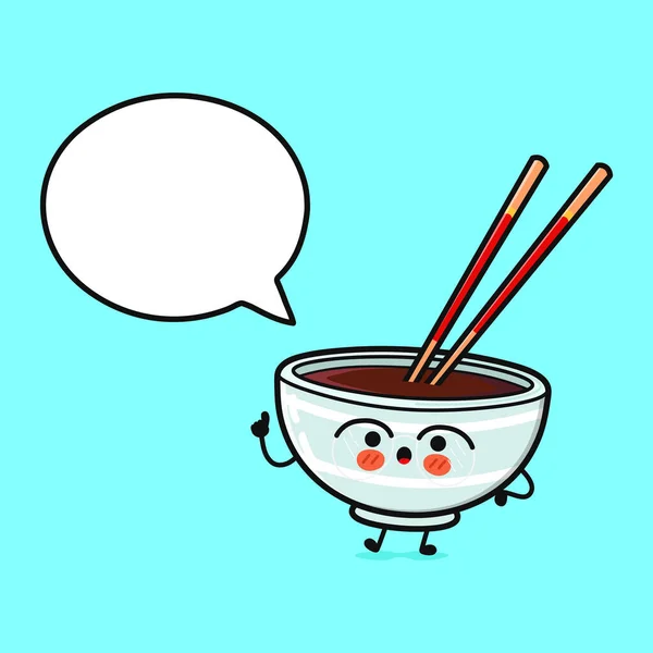 Bowl Soy Sauce Speech Bubble Vector Hand Drawn Cartoon Kawaii — Stock Vector