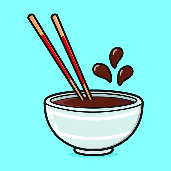Cute Funny Bowl Soy Sauce Vector Hand Drawn Cartoon Kawaii — Stock Vector
