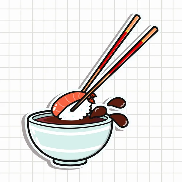 Cute Funny Bowl Soy Sauce Sticker Vector Hand Drawn Cartoon — Stock Vector