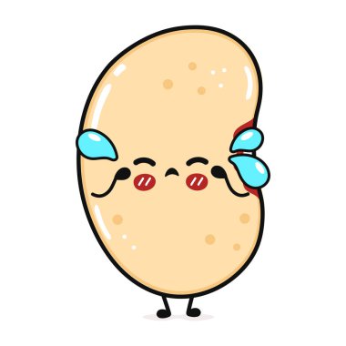 Ağlayan Fasulye karakteri. Vektör el çizimi çizgi film kawaii karakter çizimi simgesi. Beyaz arka planda izole edilmiş. Üzgün soya fasulyesi karakter konsepti