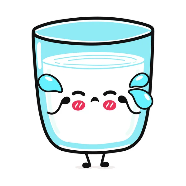 Weinendes Glas Milchcharakter Vector Handgezeichnete Karikatur Kawaii Charakter Illustration Symbol — Stockvektor