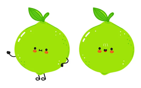Cute Funny Lime Character Vector Hand Drawn Cartoon Kawaii Character — Stock Vector
