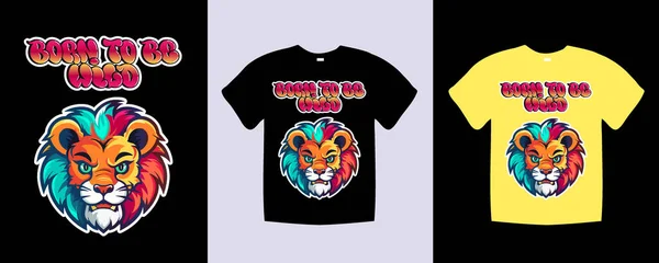 Funny Lion Print Shirt Design Template Vector Art Trendy Apparel — Stock Vector