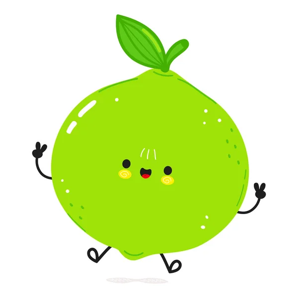 Mignon Personnage Drôle Lime Saut Vecteur Dessin Main Dessin Animé — Image vectorielle